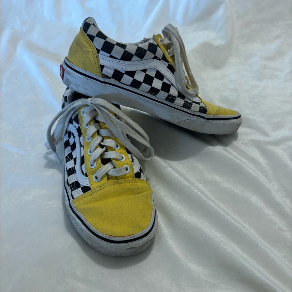 Vans custom made yellow and checkered shoes
